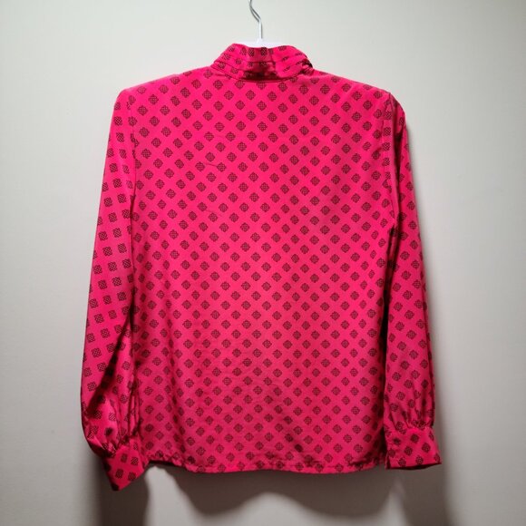 Vintage Pendleton Womens High Neck Long Sleeve Button-Up Blouse Pink Black 10P - Picture 2 of 4